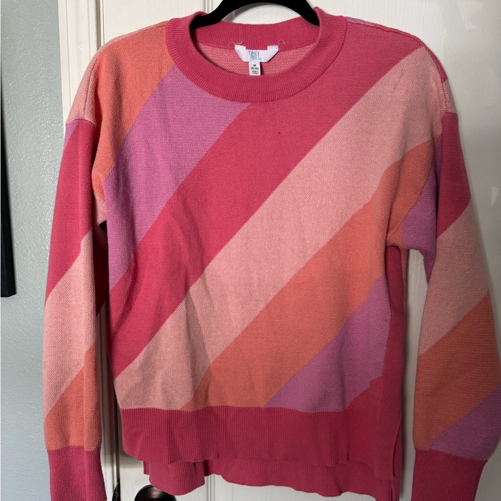 Time and Tru Women's Striped Sweater - Pink, Orange, Cream